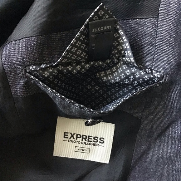 EXPRESS Men Photographer Suit Jacket Fitted Faux Leather Trim Size 36 Short NWOT - Picture 5 of 7